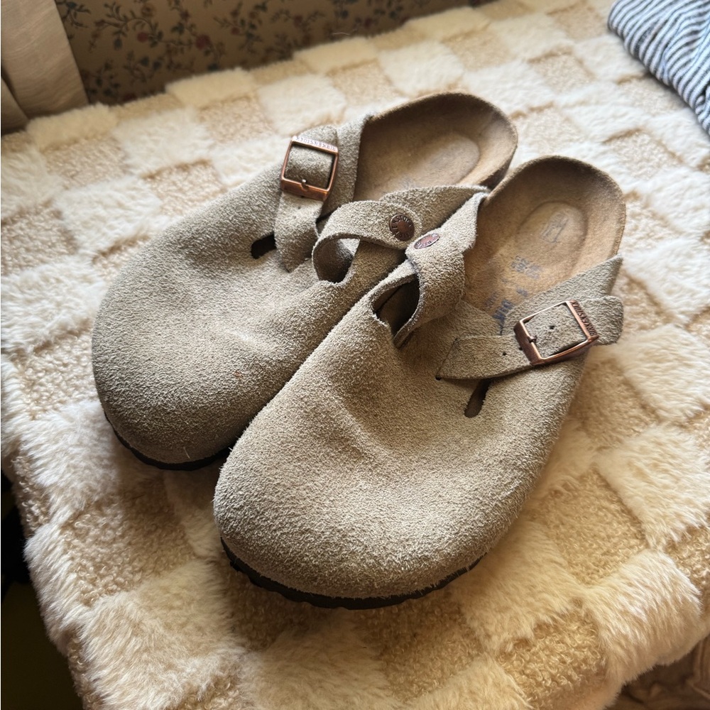 Taupe Birkenstock Boston Clogs